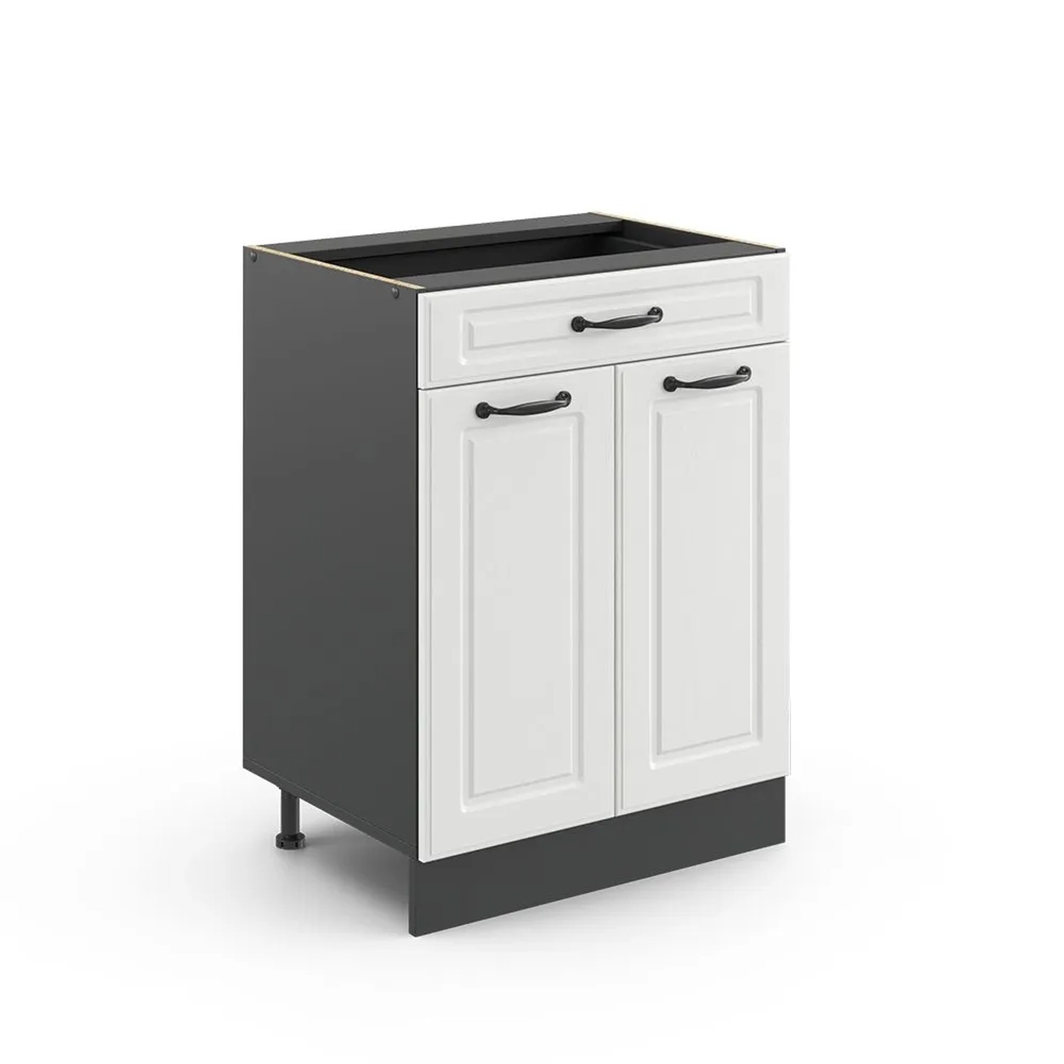 Vicco Küchenunterschrank R-Line Weiß Landhaus Anthrazit 60 cm mit Schublade ohne Arbeitsplatte
