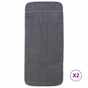 Zwei anthrazitfarbene Strandtücher (60x135 cm) aus Baumwollmischgewebe (400 g/m²).