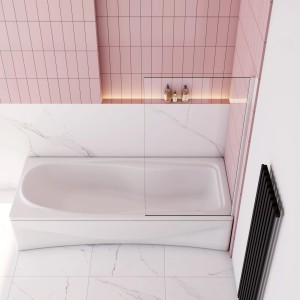 Rechteckiger Badewannenaufsatz, 70x140 cm, Chrom glänzend, 6mm ESG Glas als Duschabtrennung.