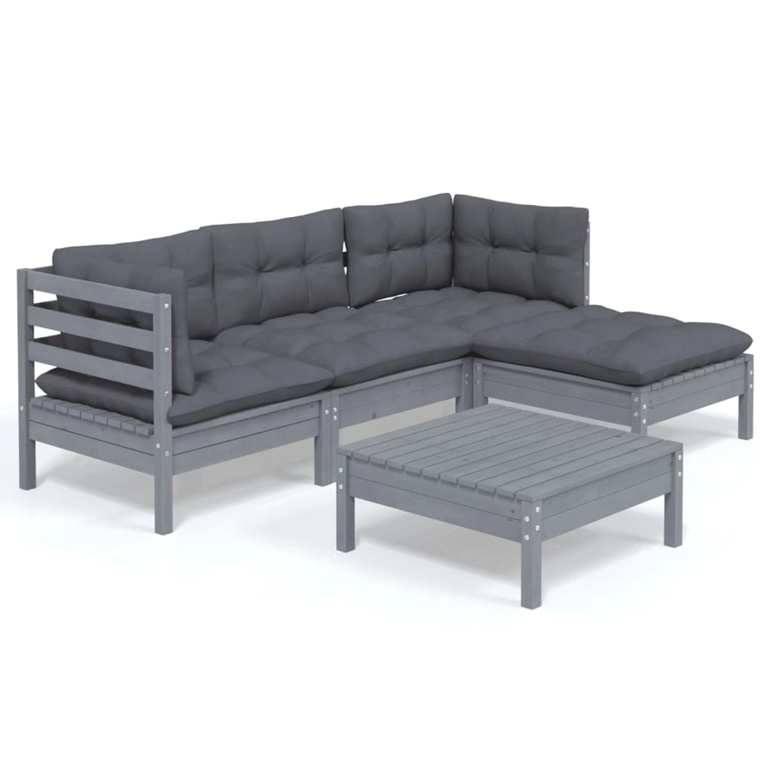 vidaXL 5-tlg Garten-Lounge-Set mit Kissen Grau Kiefernholz Modell 5