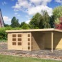 Karibu Gartenhaus Sölve 6, naturbelassen, mit Anbaudach und Rückwand. Holz-Gartenhaus.