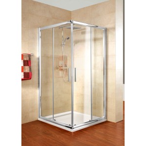 Schulte Eckeinstieg Kristall/Trend, 90x100x185 cm, Echtglas klar hell, Chrom-Optik. Eckeinstieg für Dusche.