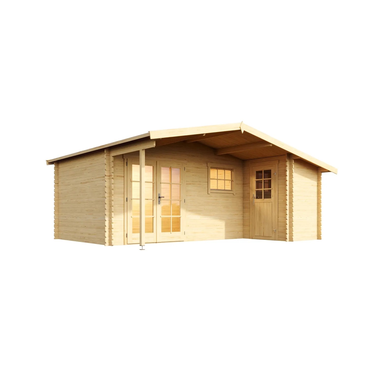 Lasita Maja Gartenhaus Little Rock, naturbelassenes Holz mit Doppeltür und Fenster.
