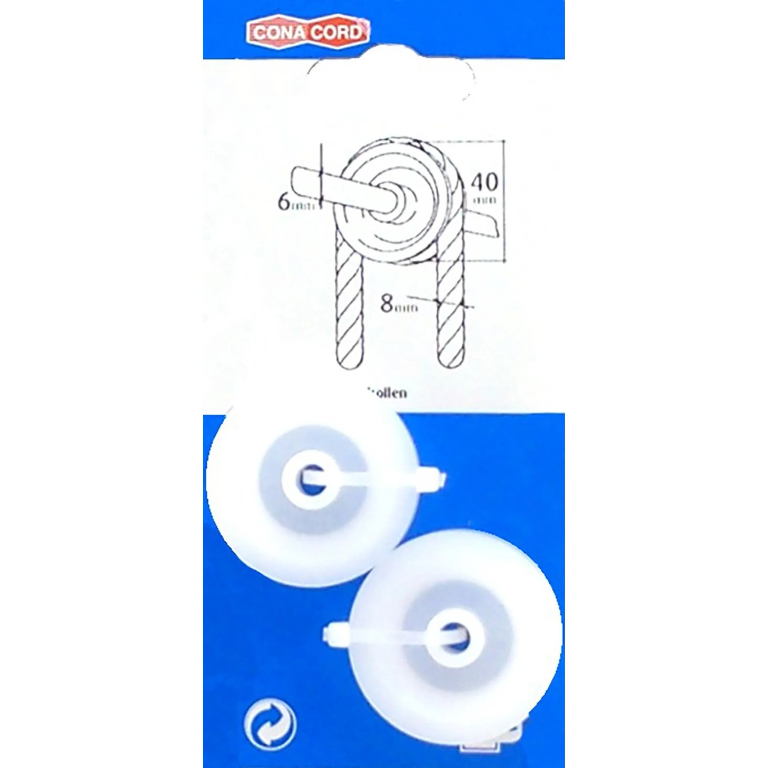 Conacord Seilrolle, Polyamid, Ø 40 mm, weiße Rolle für Edelstahl-Beschläge.