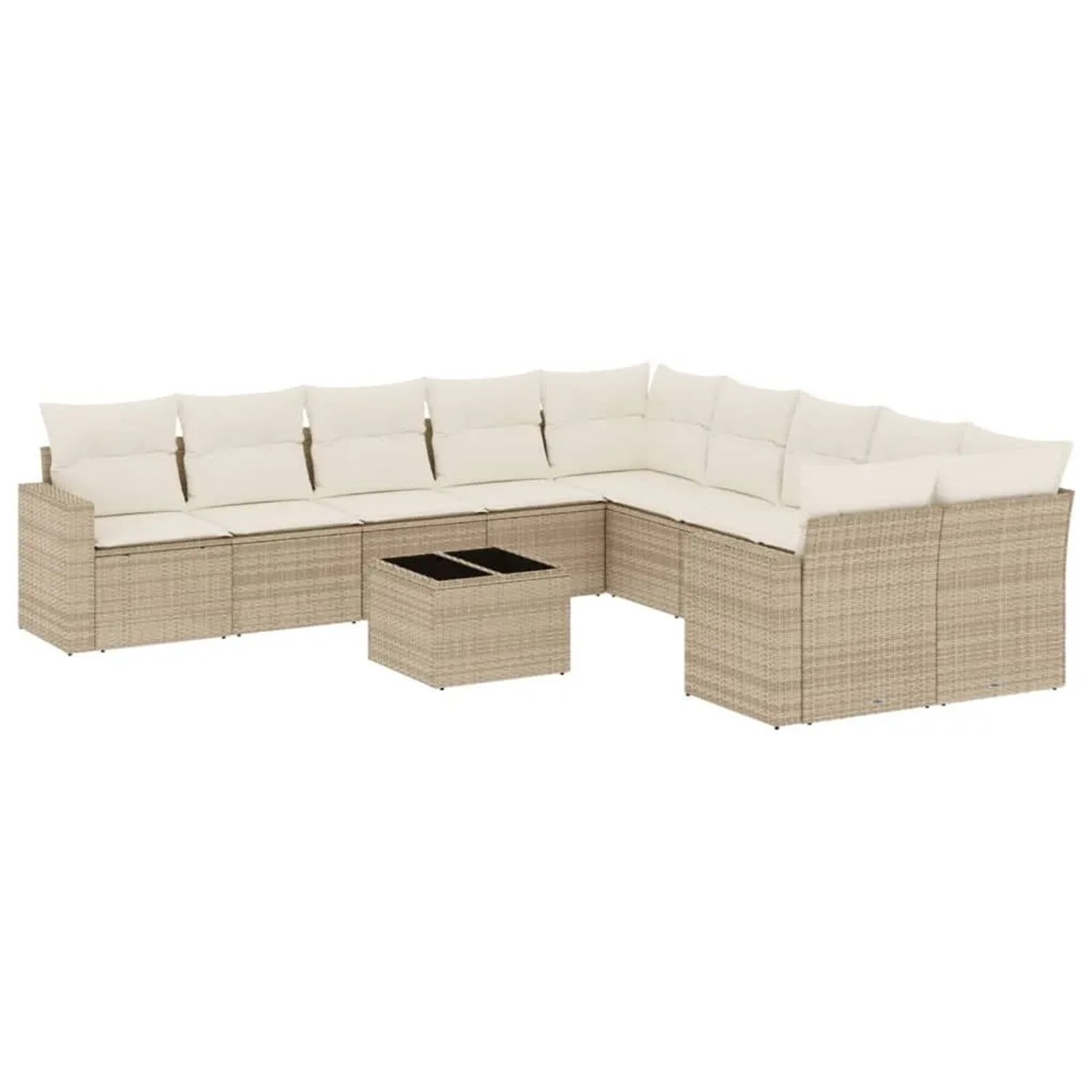 vidaXL 11-Tlg Garten-Sofagarnitur mit Kissen Beige Poly Rattan 3251855