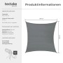 Tectake Sonnensegel  Rechteckig Mit Uv Schutz 50  Für Balkon  Garten und Terrasse 5 x 5 M 500 x 500 x 1 cm Grau_6
