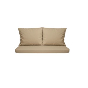 Beiges Bankkissen-Set für 2-Sitzer Gartenbank, bestehend aus Sitzkissen und 2 Rückenkissen.