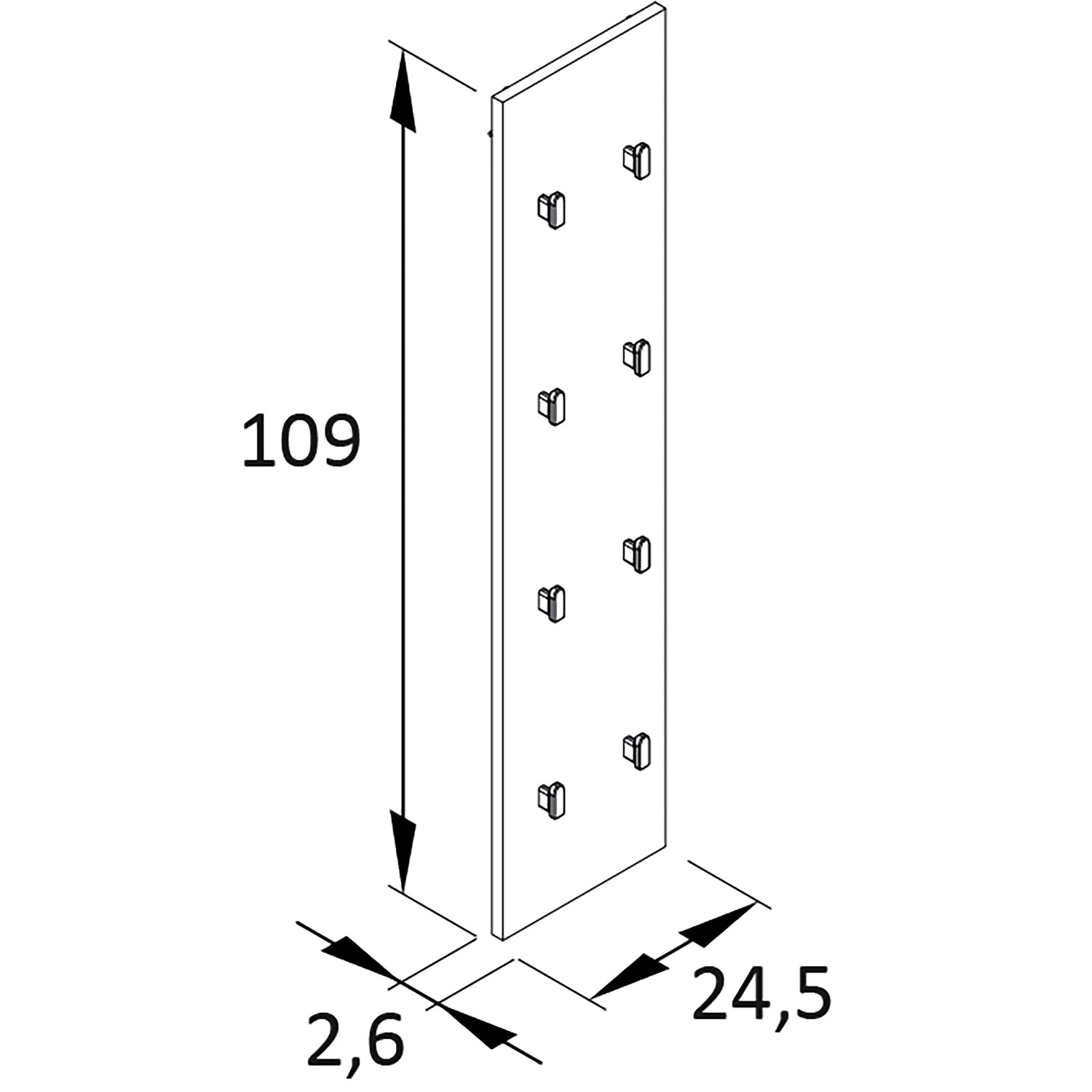 Schildmeyer Hakenpaneel Emmik Eiche, 109 cm hoch, mit 8 schwarzen Haken.