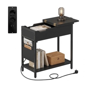 Relaxdays Beistelltisch MDF Eisen Schwarz Mit Steckdose 60 cm x 60 cm x 31,5 cm