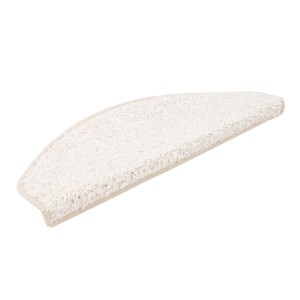 Cremefarbene, halbrunde KARAT Shaggy Stufenmatte Barcelona, 23,5x65 cm. Flauschiger Treppenschutz.