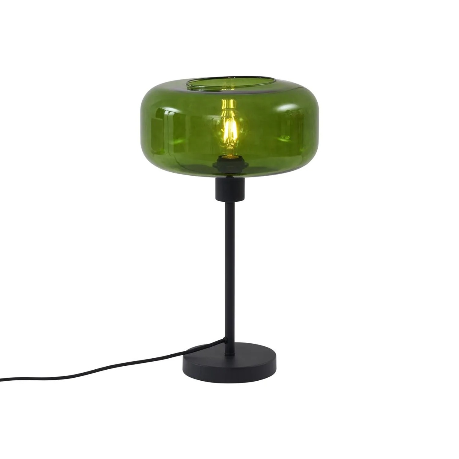 QAZQA Retro Tischleuchte Schwarz mit Grünglas Bizle