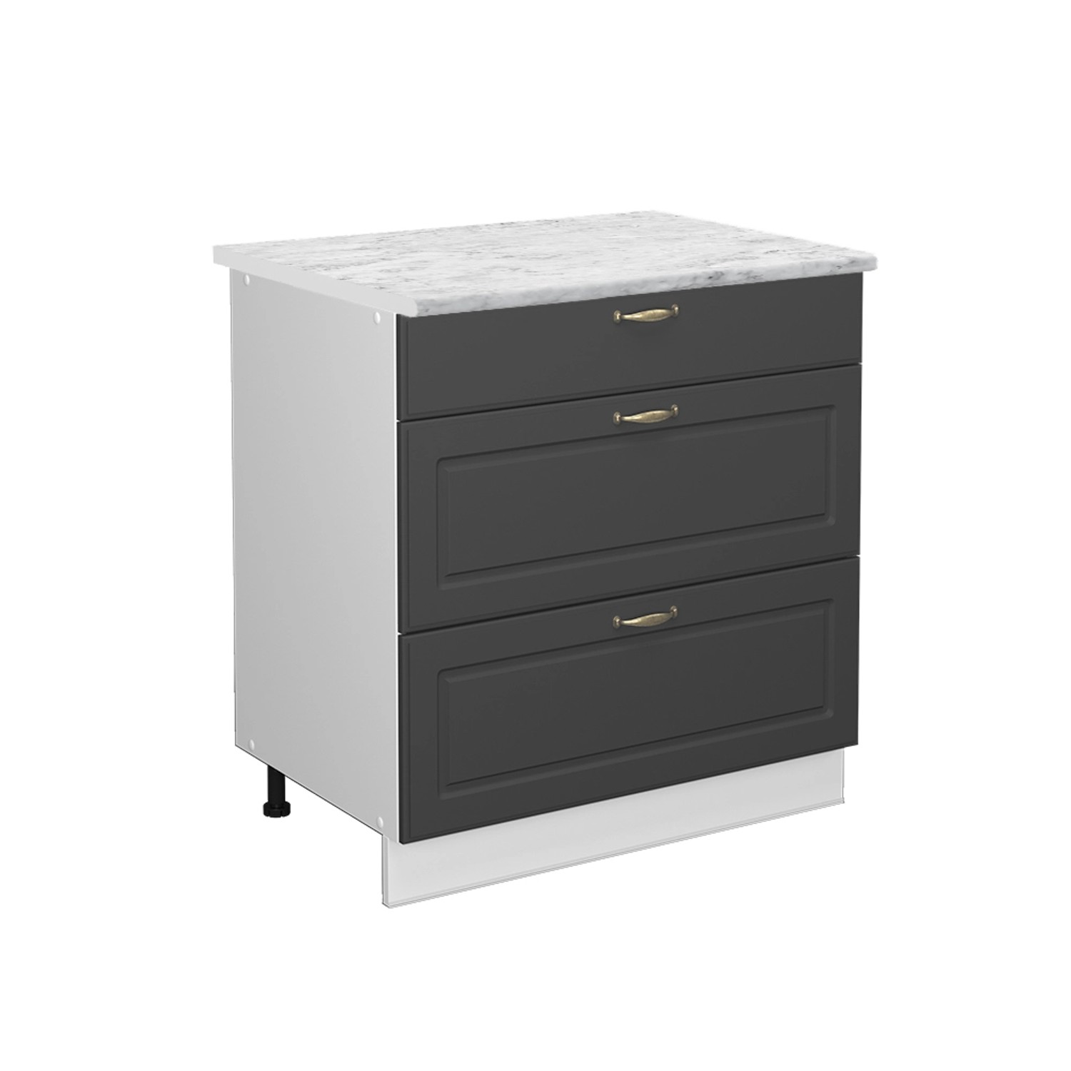 Vicco Küchenunterschrank Fame-Line Anthrazit-Gold/Weiß 80 cm mit 3 Schubladen AP Marmor
