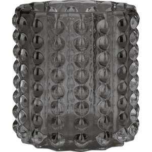 Dunkelgrauer Teelichthalter Midnight Mystery aus Glas mit Noppenstruktur, 9x9 cm.