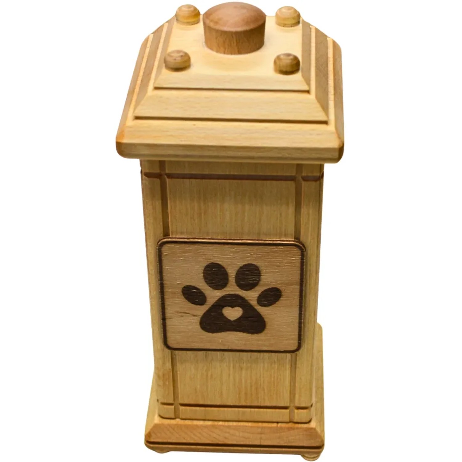 Hundeurne aus Buchenholz mit Pfotenabdruck, Tierurne für Asche, 12x12x30 cm