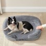 Hellgraues Feandrea Hundebett für große Hunde, mit weichem Bezug und erhöhtem Rand, ein Border Collie liegt entspannt.