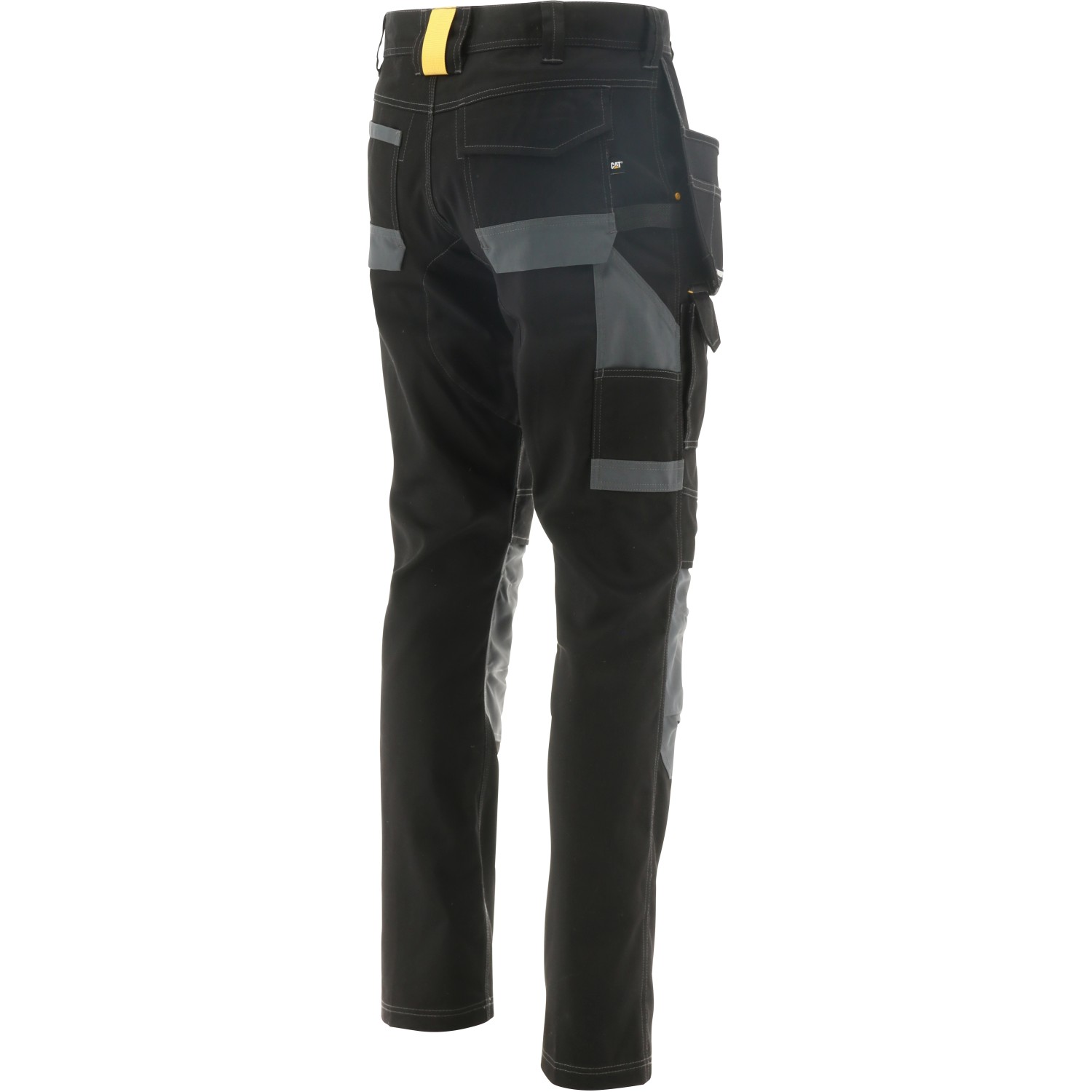Cat Essential Work Bundhose in Schwarz/Grau, Stretch, Gr. 32x30, Rückansicht.