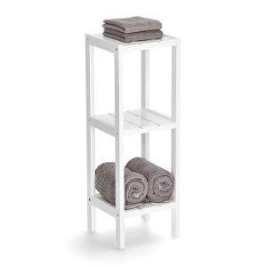 Weißes Zeller Standregal mit 3 Ablagen aus MDF, mit Handtüchern dekoriert.