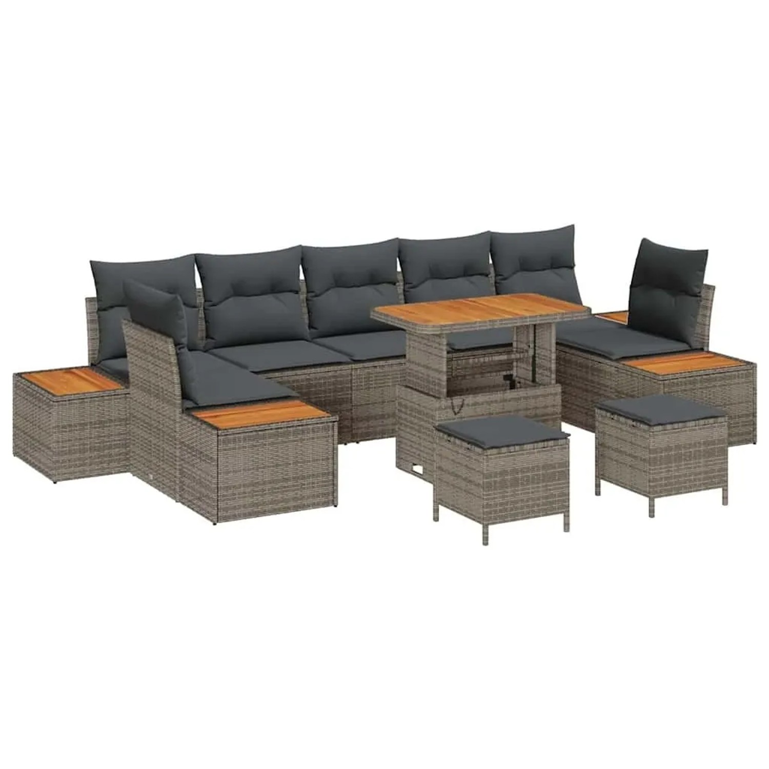 vidaXL Gartensofa-set mit Kissen mit Speicher 10-Tlg Grau Poly-Rattan 33648 günstig online kaufen