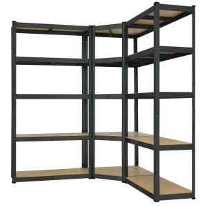 Graues Juskys 3er Regalsystem mit 15 Böden für Keller, Garage oder Werkstatt. Schwerlastregal mit Eckregal.