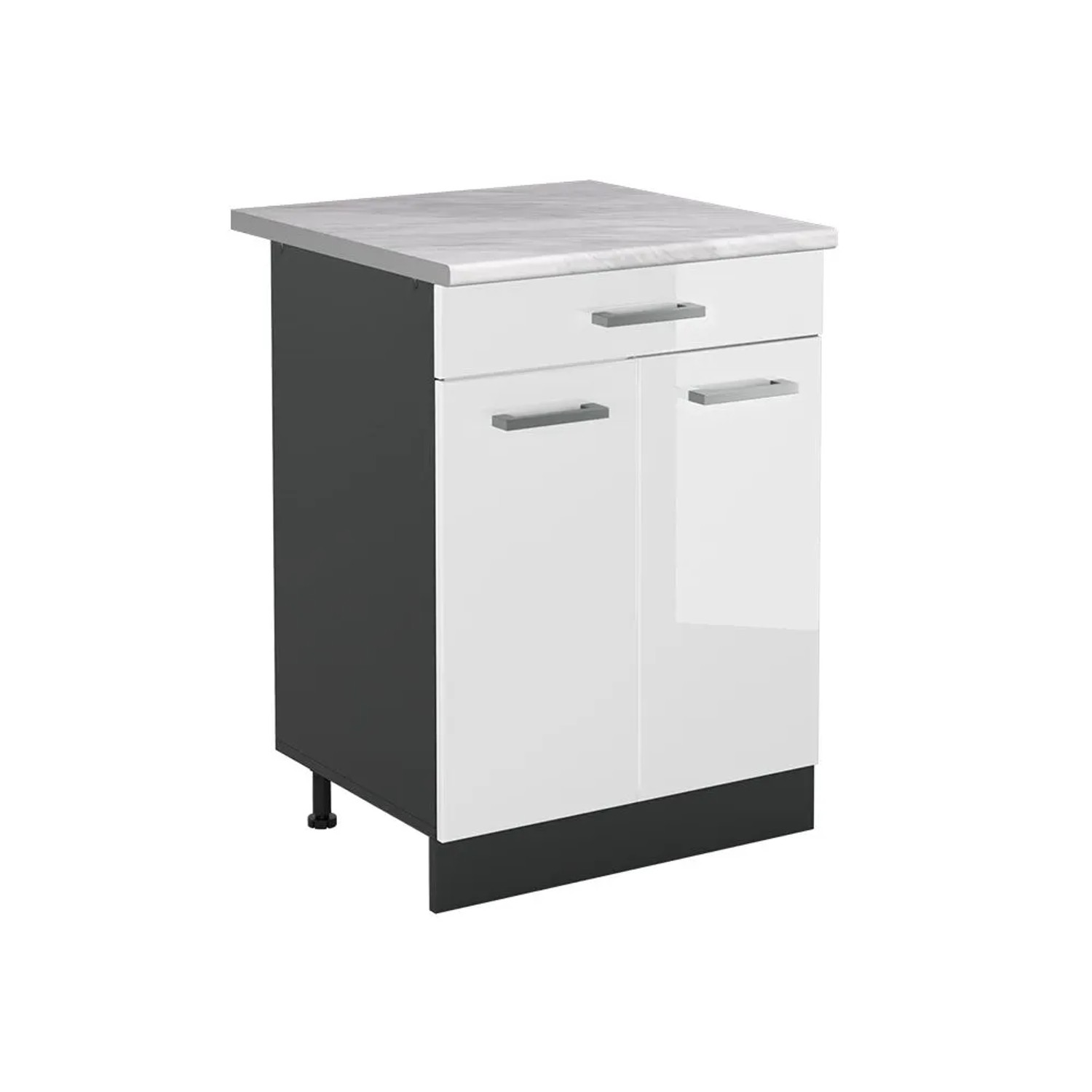Vicco Küchenunterschrank R-Line Weiß Hochglanz/Anthrazit 60 x 82 mit Schublade Arbeitsplatte Marmor Art Nr 61133