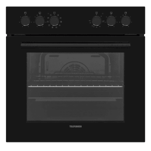Schwarzes Telefunken Einbauherd-Set mit Backofen, Grill und Umluft.