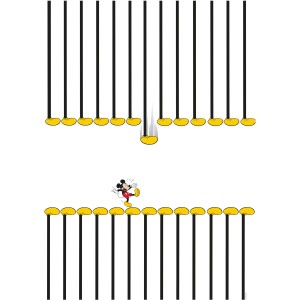 Komar Wandbild: Mickey Mouse auf gelben Fußspuren, 30x40 cm. Dekoratives Bild für Kinderzimmer.