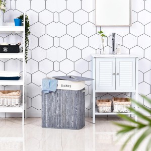 Grauer HOMCOM Wäschekorb aus Bambus mit Deckel, 100L, für Bad oder Waschküche.