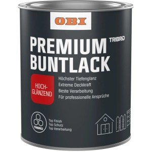 Dose OBI Premium Buntlack Tribrid Feuerrot hochglänzend, geeignet für Holz, Metall und PVC.
