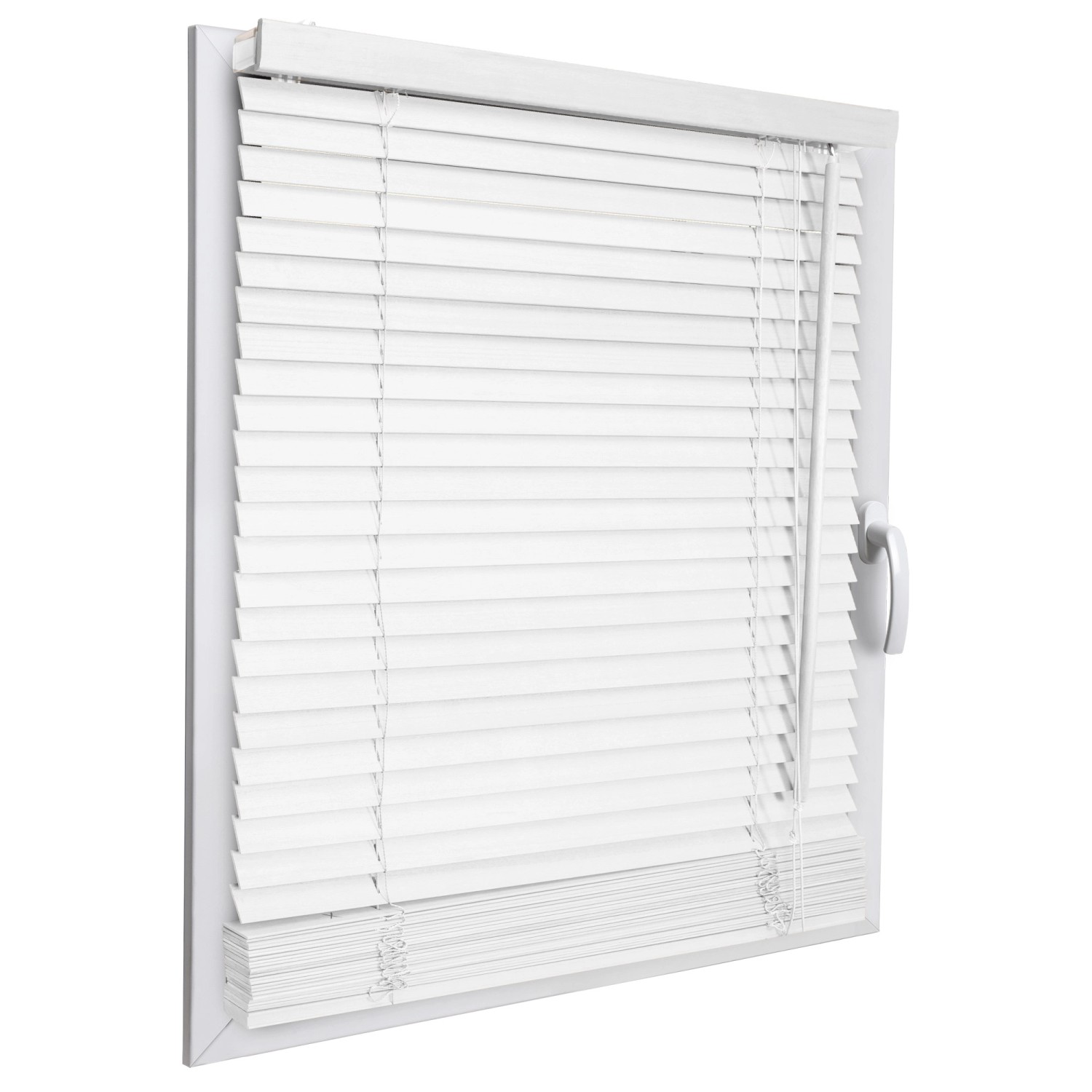 Weiße Sol Royal Holzjalousie SolDecor JH3, 90x160 cm, für Fenster, mit Zugschnüren und Einstellstab.