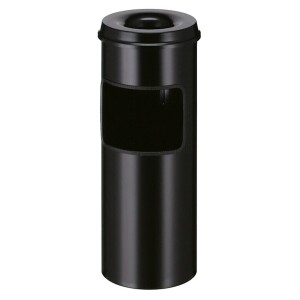 Schwarzer, runder PROREGAL Kombiascher mit feuerlöschendem Oberteil, 30 Liter.