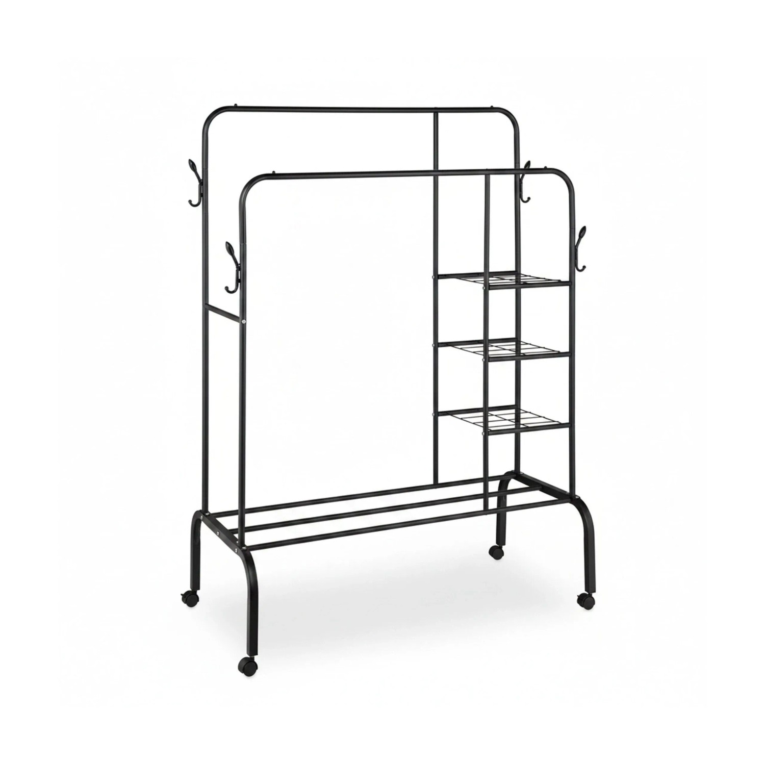 Relaxdays Kleiderständer Eisen Schwarz Rollbar Doppelstangen mit Regalen 154 cm x 110 cm x 55 cm 4,2 kg