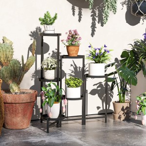 Outsunny Pflanzenständer aus Metall, schwarz, mit sechs Ebenen für Blumen und Pflanzen.