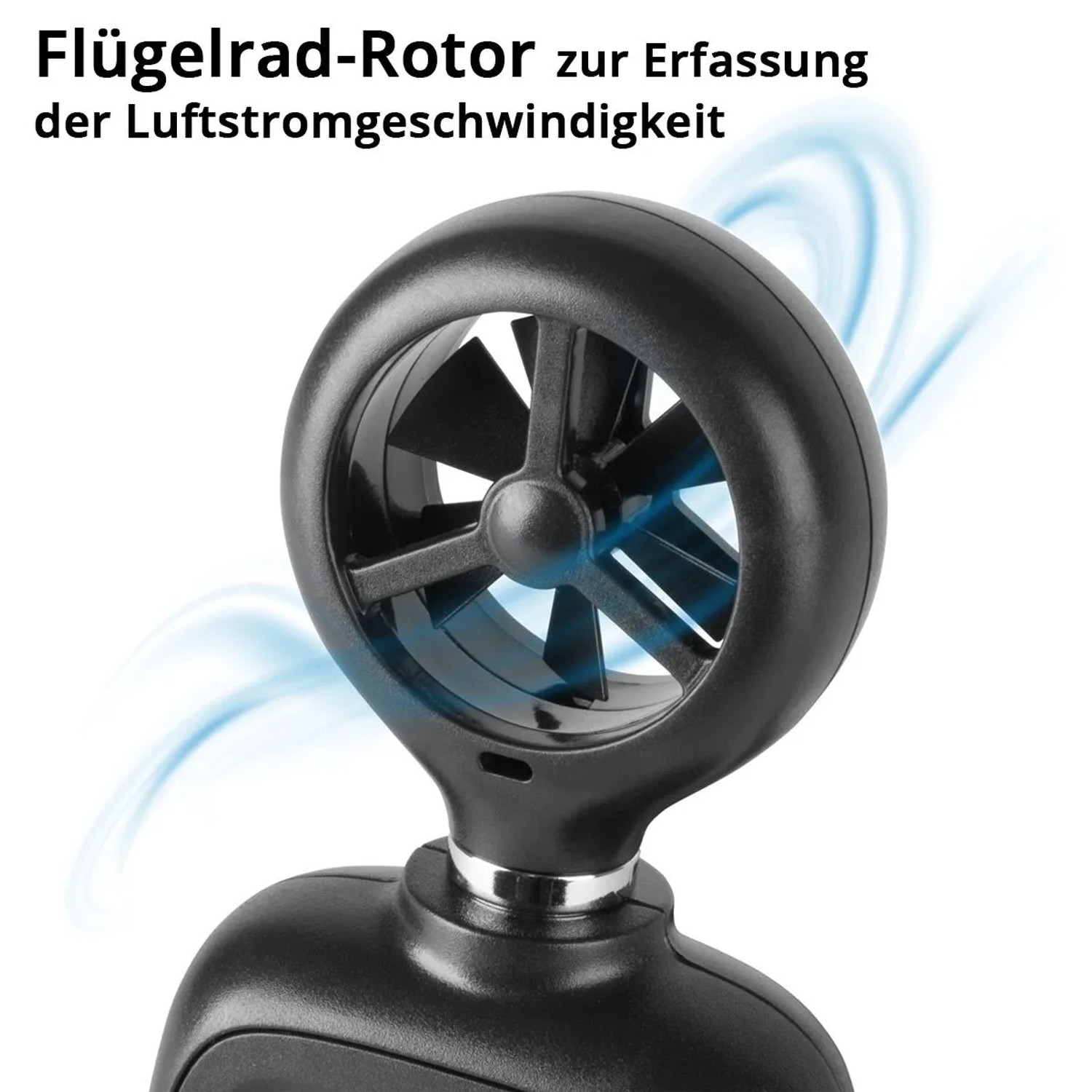 Detailaufnahme: Flügelrad-Anemometer von STAHLWERK zur Messung der Luftgeschwindigkeit.