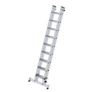 PROREGAL 2-teilige Stufen-Schiebeleiter mit Traverse, 2x9 Stufen, aus Aluminium für sicheren Stand.