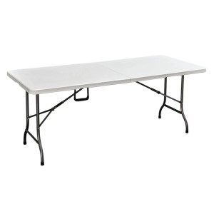 DELUKE Bierzeltgarnitur RITA 3-tlg Tisch & 2x Bank Weiß Kunststoff Buffettisch Gartengarnitur Klapptisch Klappbank Gartentisch