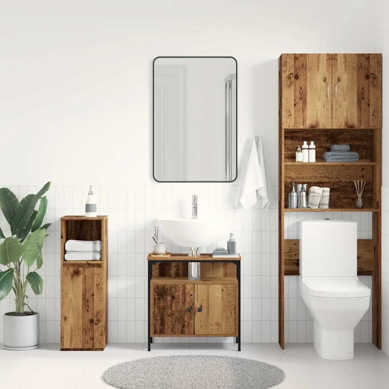 vidaXL Waschbeckenunterschrank in Altholz-Optik, 60x30x60 cm, aus Holzwerkstoff.