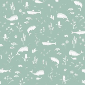 Little Dutch Vliestapete Ocean Mint Grün mit Unterwasserwelt-Motiv.