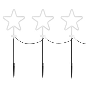 3er Set Gartenstecker Sterne, weiße Neonröhren, Weihnachtsdekoration für Außen.