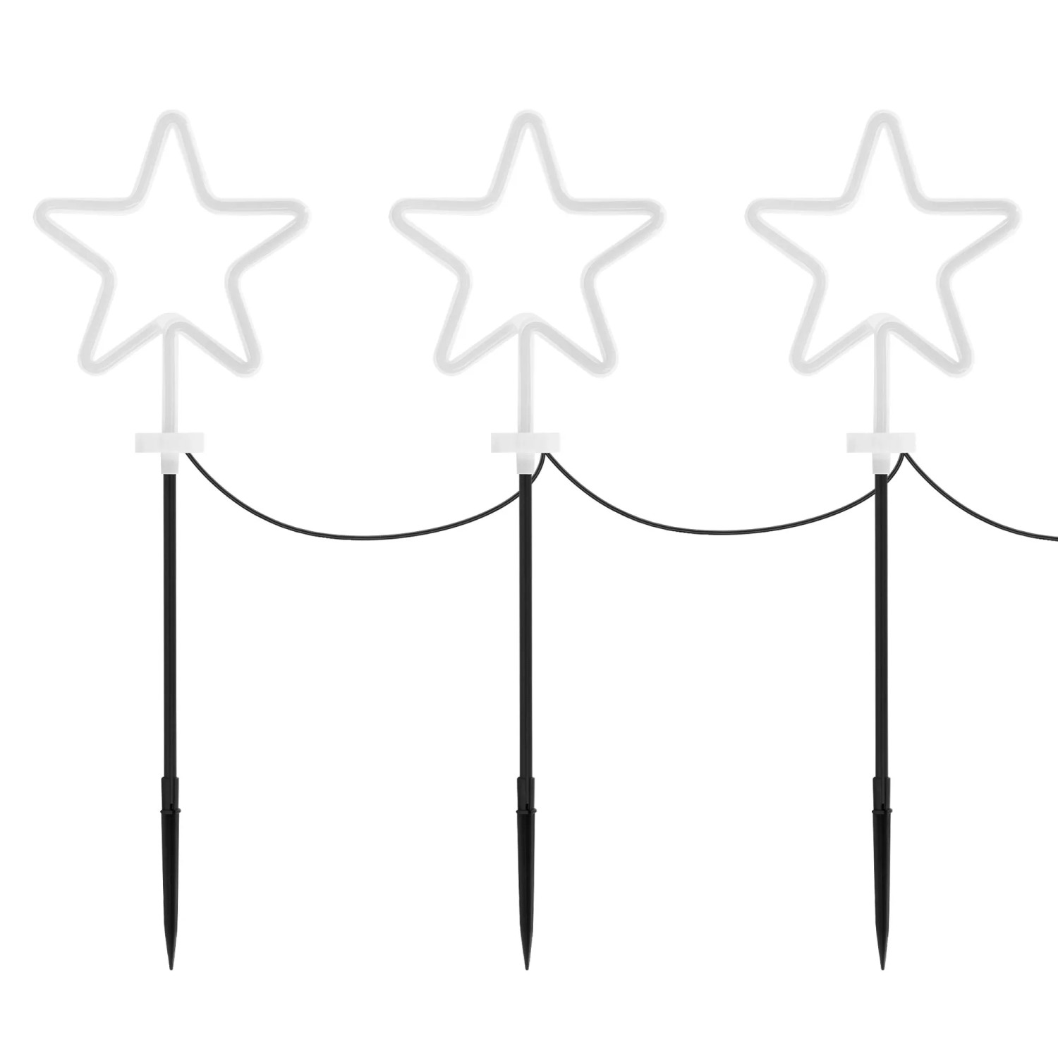 3er Set Gartenstecker Sterne, weiße Neonröhren, Weihnachtsdekoration für Außen.