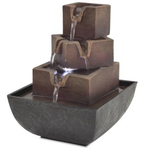 VidaXL Zimmerbrunnen mit LED, Polyresin, grau-braun, dreistufig. Dekorative Wasserfontäne für Innenräume.