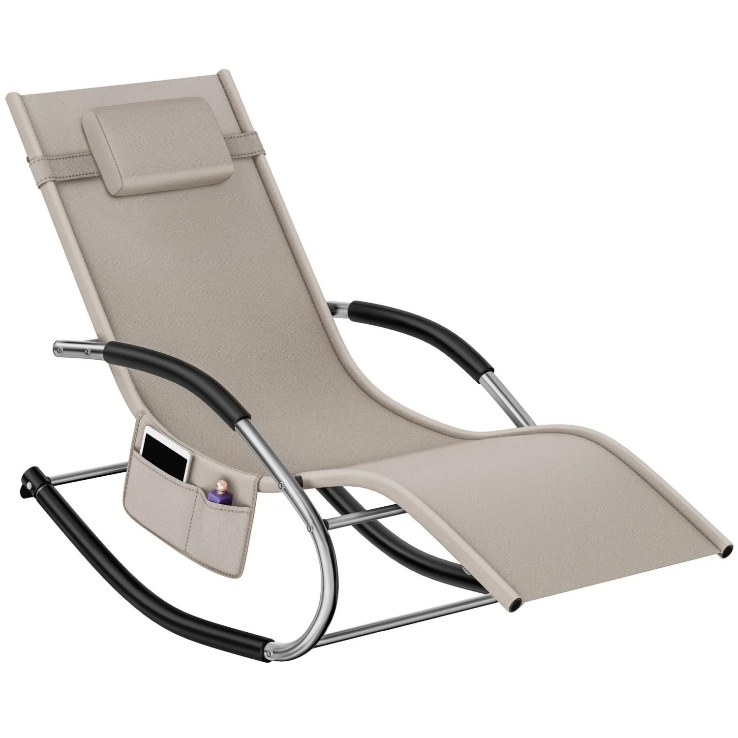 Tectake Gartenliege Taya Ergonomisch  Mit Komfort Schwingbewegung Geschwungene Armlehnen Mit Schaumstoffpolsterung Pro Stück 142 x 62 x 92 cm Beige