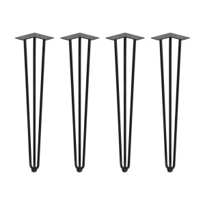 Set aus 4 schwarzen Hairpin Tischbeinen mit 3 Stangen, 710 mm hoch, aus Stahl.