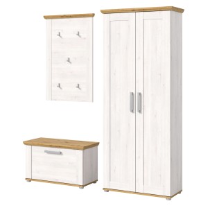 Inn.Furn Garderoben-Set 3-teilig Weiß Lärche 175 cm Landhaus-Stil Mirano