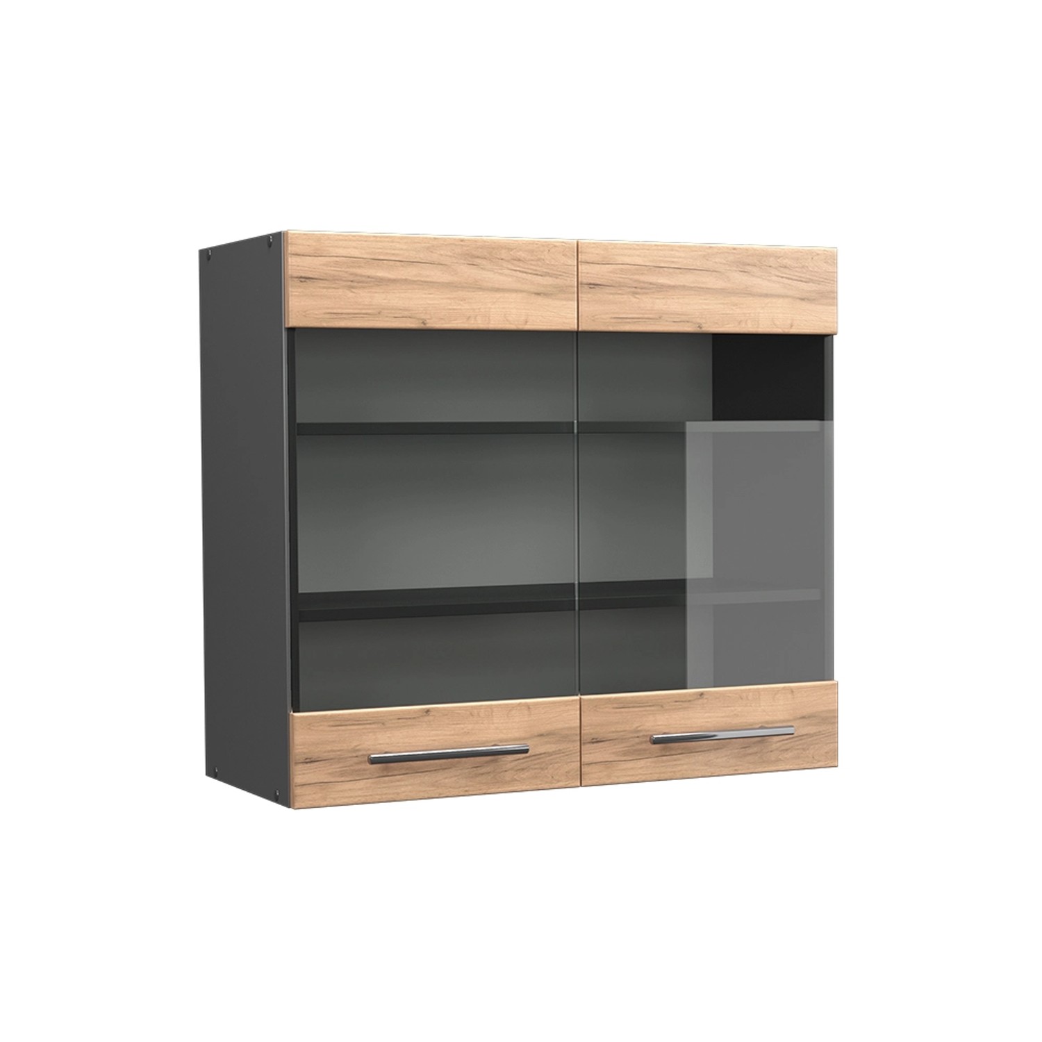 Thumbnail - Vicco Küchenglasschrank Fame-Line Glashängeschrank Goldkraft Eiche/Anthrazit 80 cm