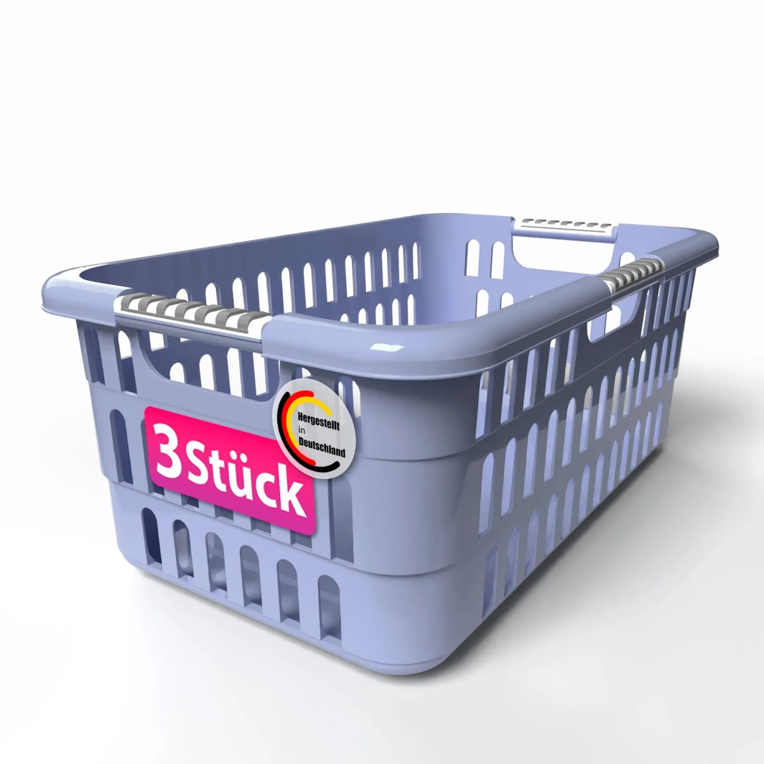 BigDean 3 Stück Wäschekorb 40L mit Softgriffen Wäschewanne Made in Germany