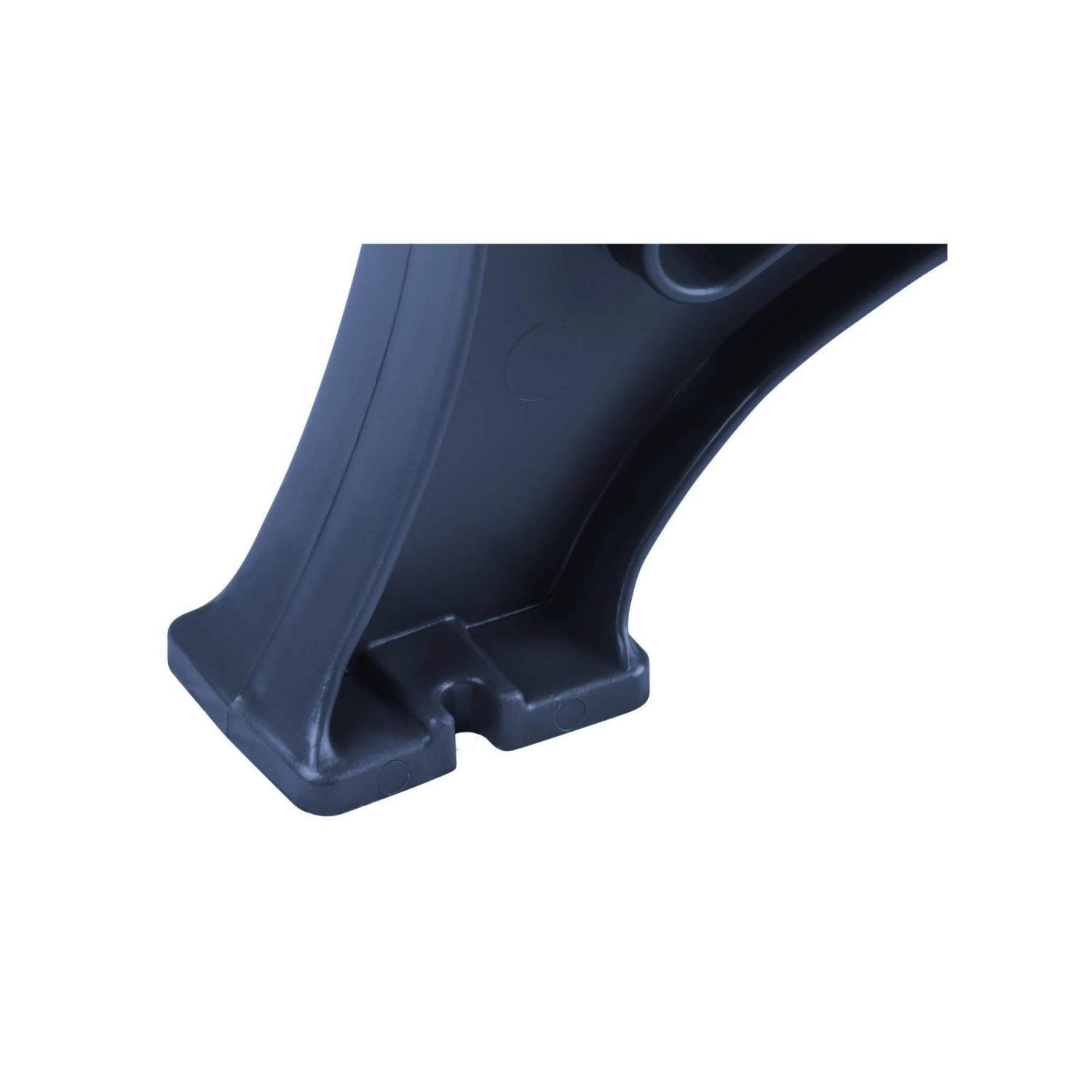 Detailaufnahme: Fuß einer blauen PROREGAL Jamaika Gartenbank, Kunststoff, Vorrichtung zur Bodenbefestigung.