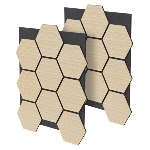 2er Set ML-Design Akustikpaneel Eiche, hexagonale Wandpaneele zur Schallabsorption.