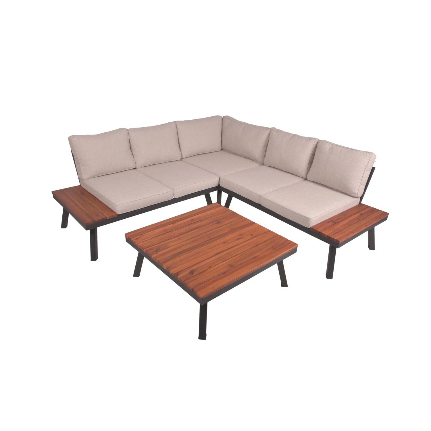 DELUKE Gartenloungeset JULIE 4-tlg. Akazie Beige Gartenmöbel Set Garten Loungegruppe Lounge-Set Pool Loungegarnitur
