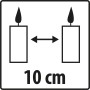 Symbol: 10 cm Abstand zwischen zwei brennenden Kerzen. Nexa Lotte Moskito-Kerze.