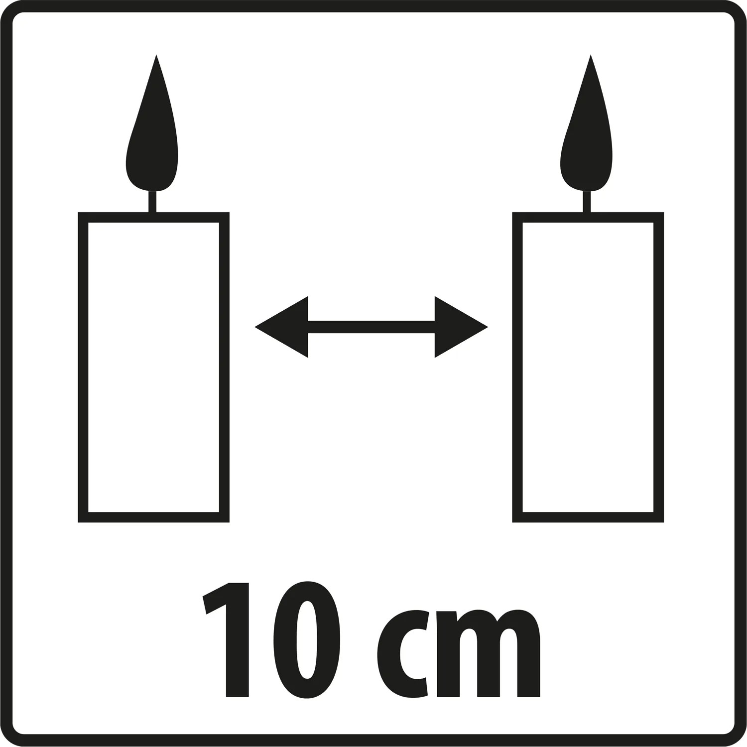 Symbol: 10 cm Abstand zwischen zwei brennenden Kerzen. Nexa Lotte Moskito-Kerze.